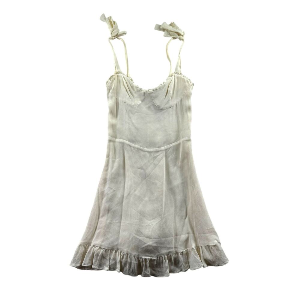 Reformation Christine Mini Dress 0 White Sweetheart Ruffled Hem Tie Strap Bride